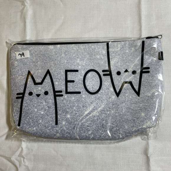The Pouch Handbags - The Pouch MEOW Cat Cosmetic Bag Unisex Small Blue Grey NWT Zippered Travel Case